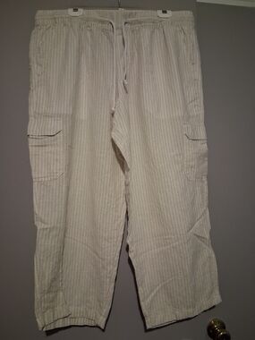 Nautica LINEN BLEND- Light Beige Striped Cargo Pants